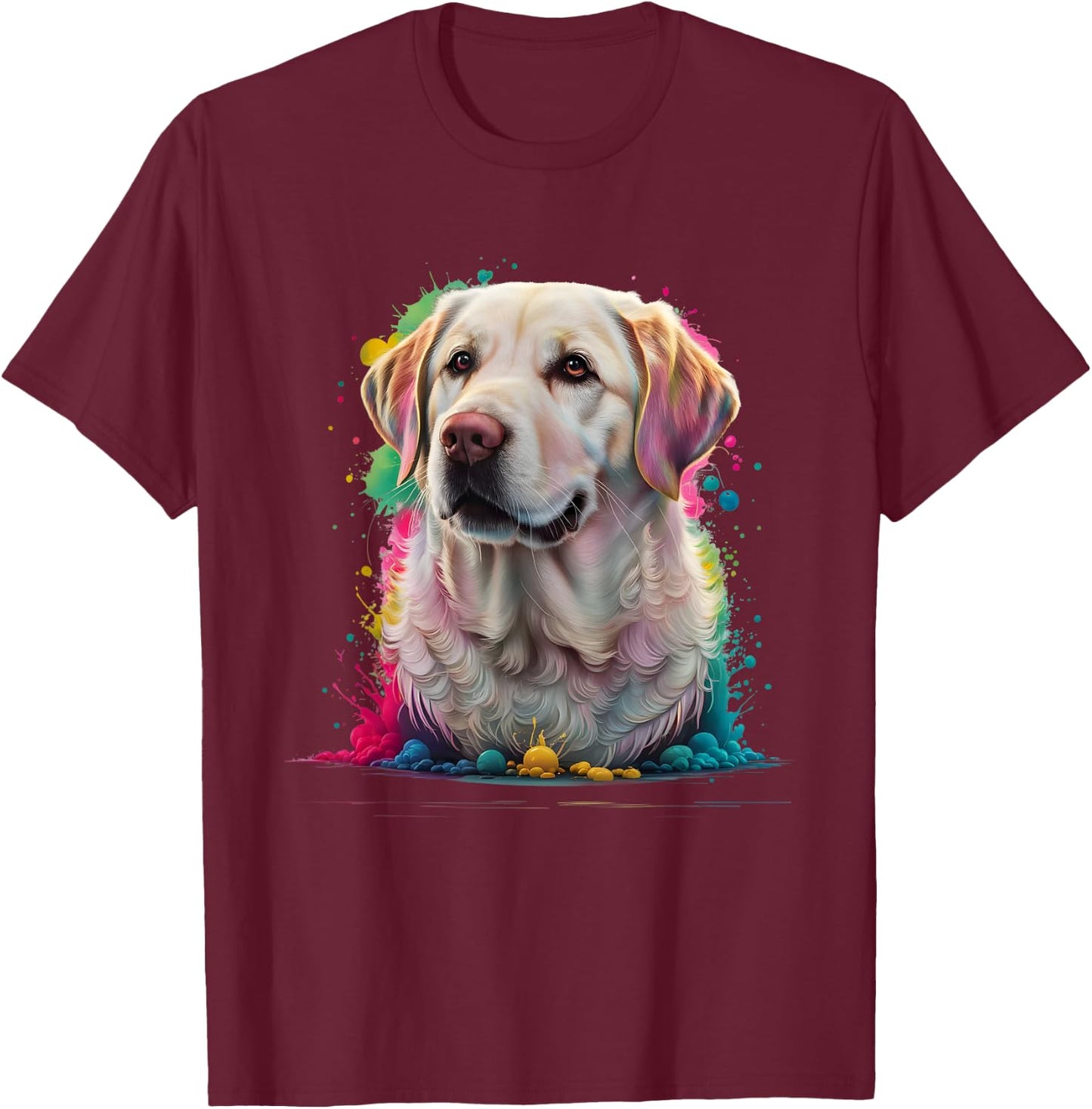 Men Woman Colorful Watercolor Labrador Retriever T-Shirt - T-Shirt | Maroon