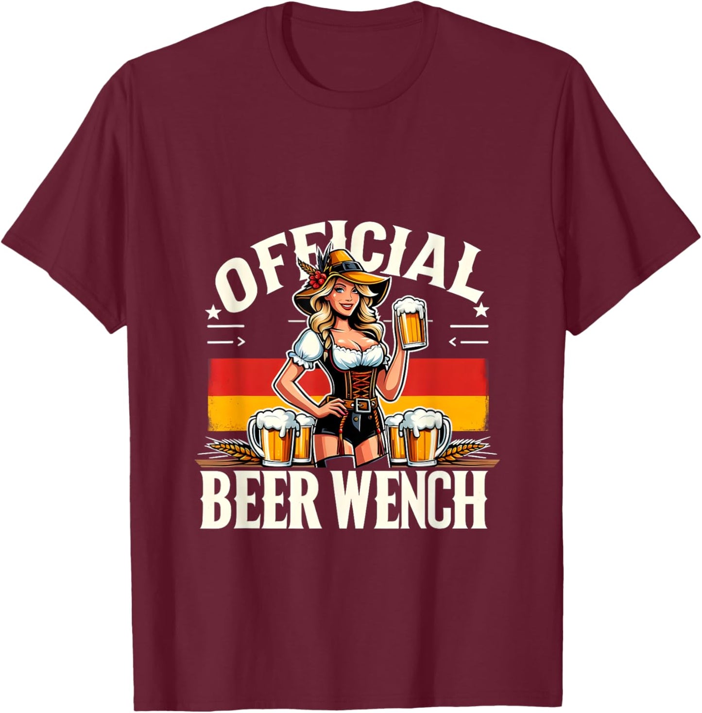 Oktoberfest Drinking Team Official Beer Wench German Flag T-Shirt - T-Shirt | Maroon