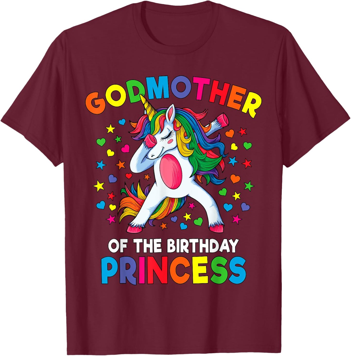 Godmother of the Birthday Princess Dabbing Unicorn Party T-Shirt - T-Shirt | Maroon