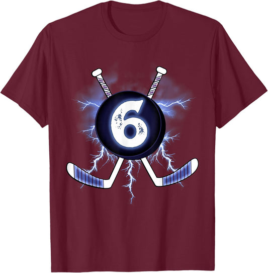 6th Birthday - Ice Hockey sport 6 years old T-Shirt - T-Shirt | Maroon