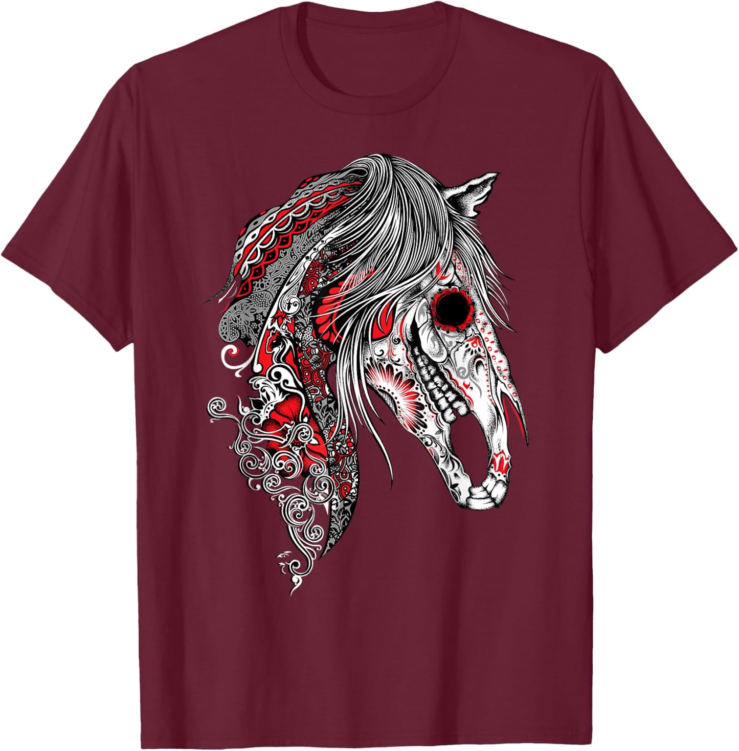 Cute Sugar Skull Horse Shirt, Day of the Dead T-Shirt - T-Shirt | Maroon