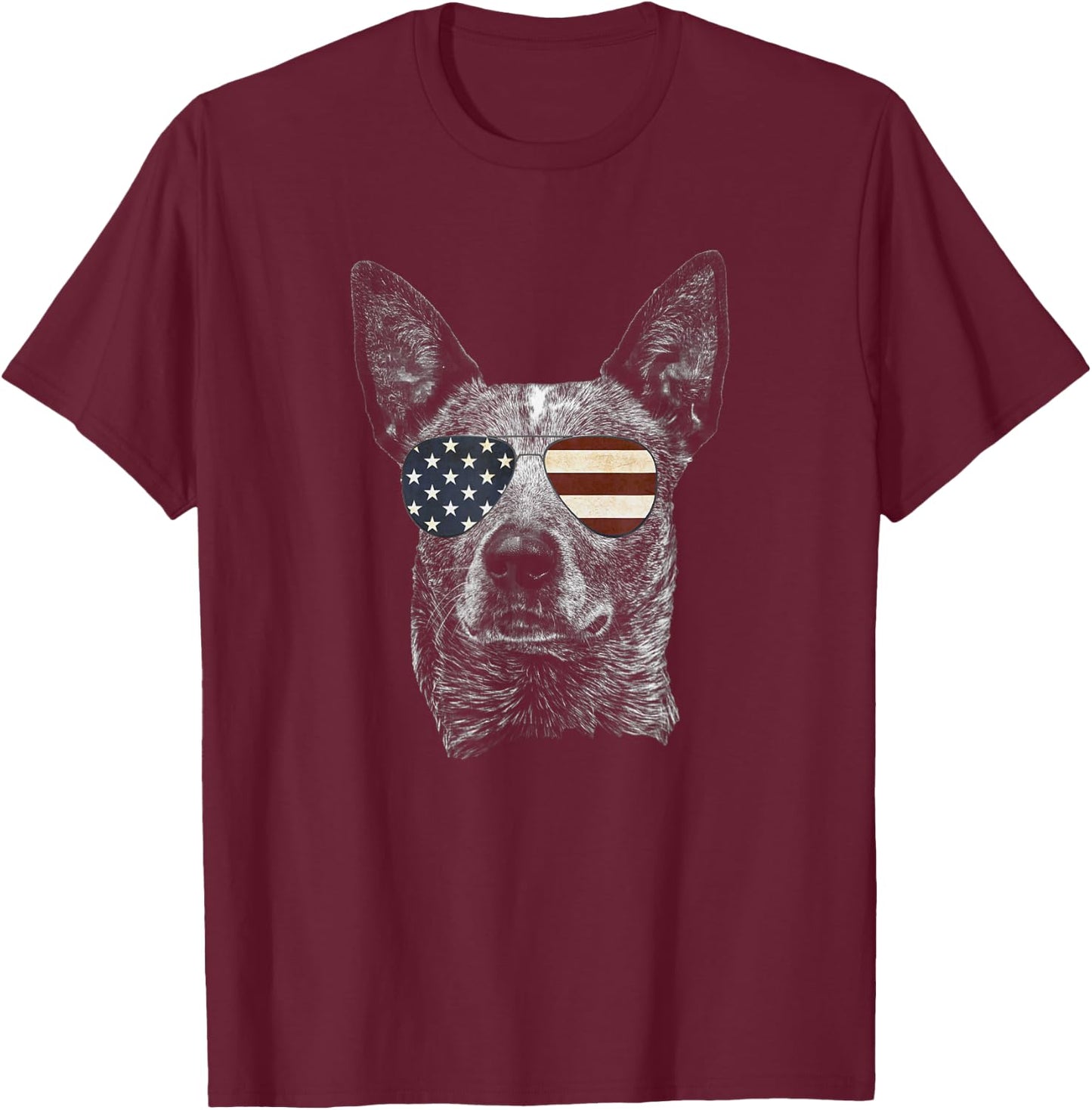 Australian Cattle Dog USA Flag Funny Cute Women Heeler T-Shirt - T-Shirt | Maroon