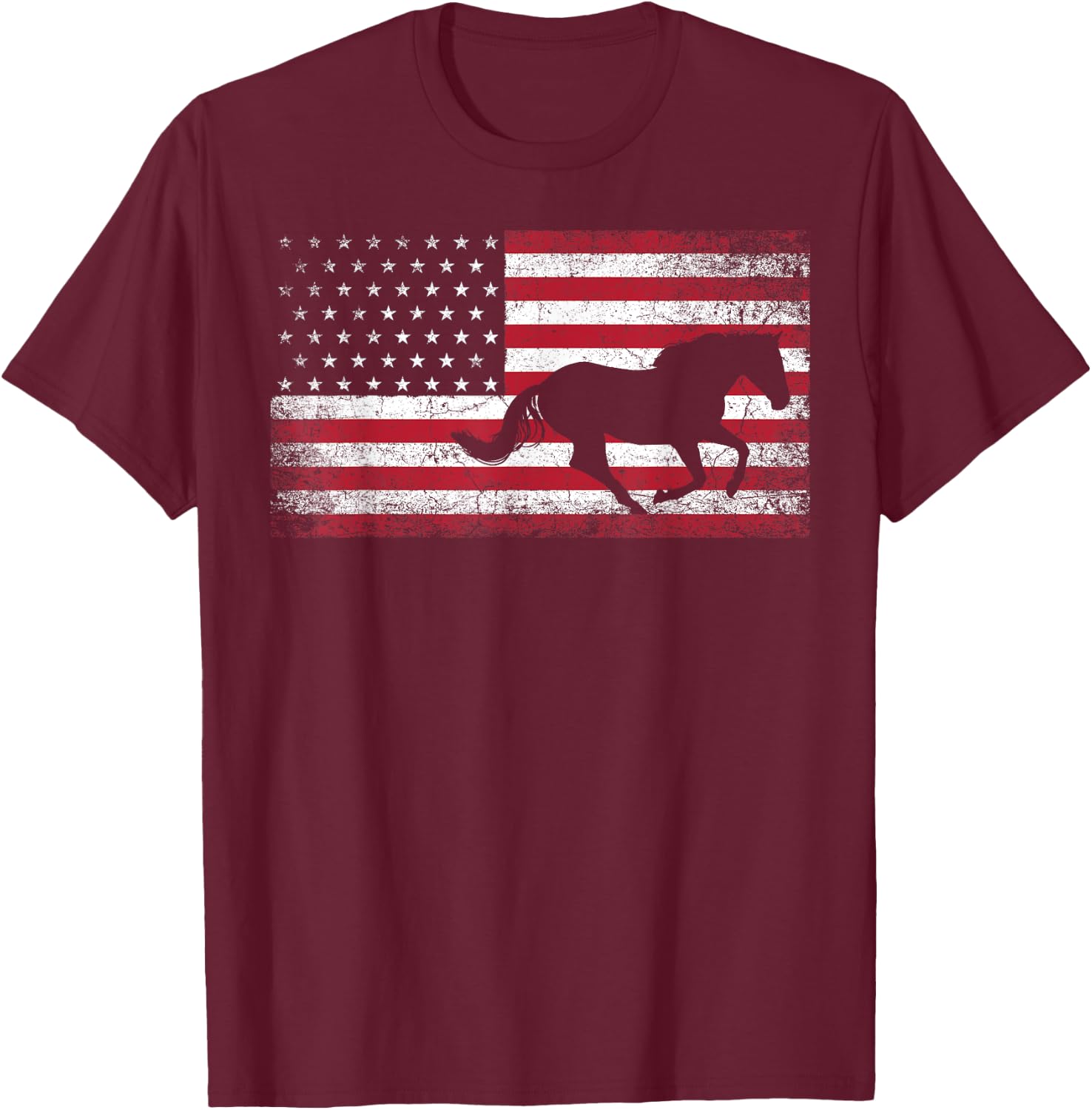 American Flag 4th of July Horse Patriotic Vintage Men Women T-Shirt - T-Shirt | Maroon