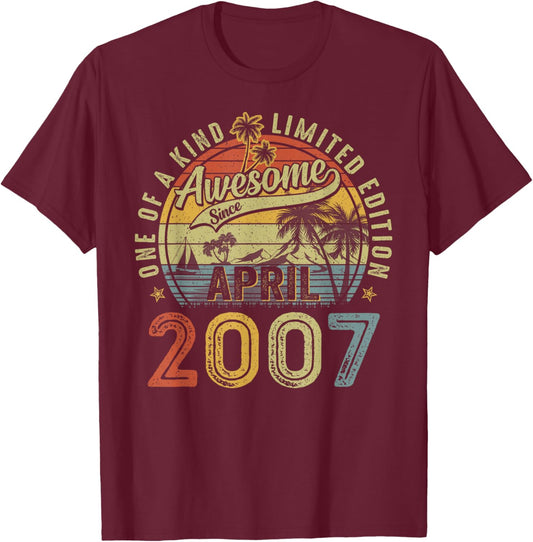 Awesome Since April 2007 Vintage Boys Girls 18th Birthday T-Shirt - T-Shirt | Maroon