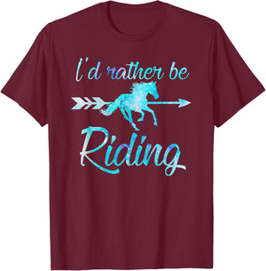 Horse Rider Shirt Girls I'd Rather BE Riding Horses Kid Gift T-Shirt - T-Shirt | Maroon