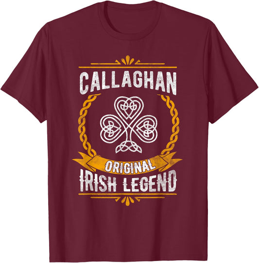 Callaghan Irish Legend Vintage Shamrock Family Name T-Shirt - T-Shirt | Maroon