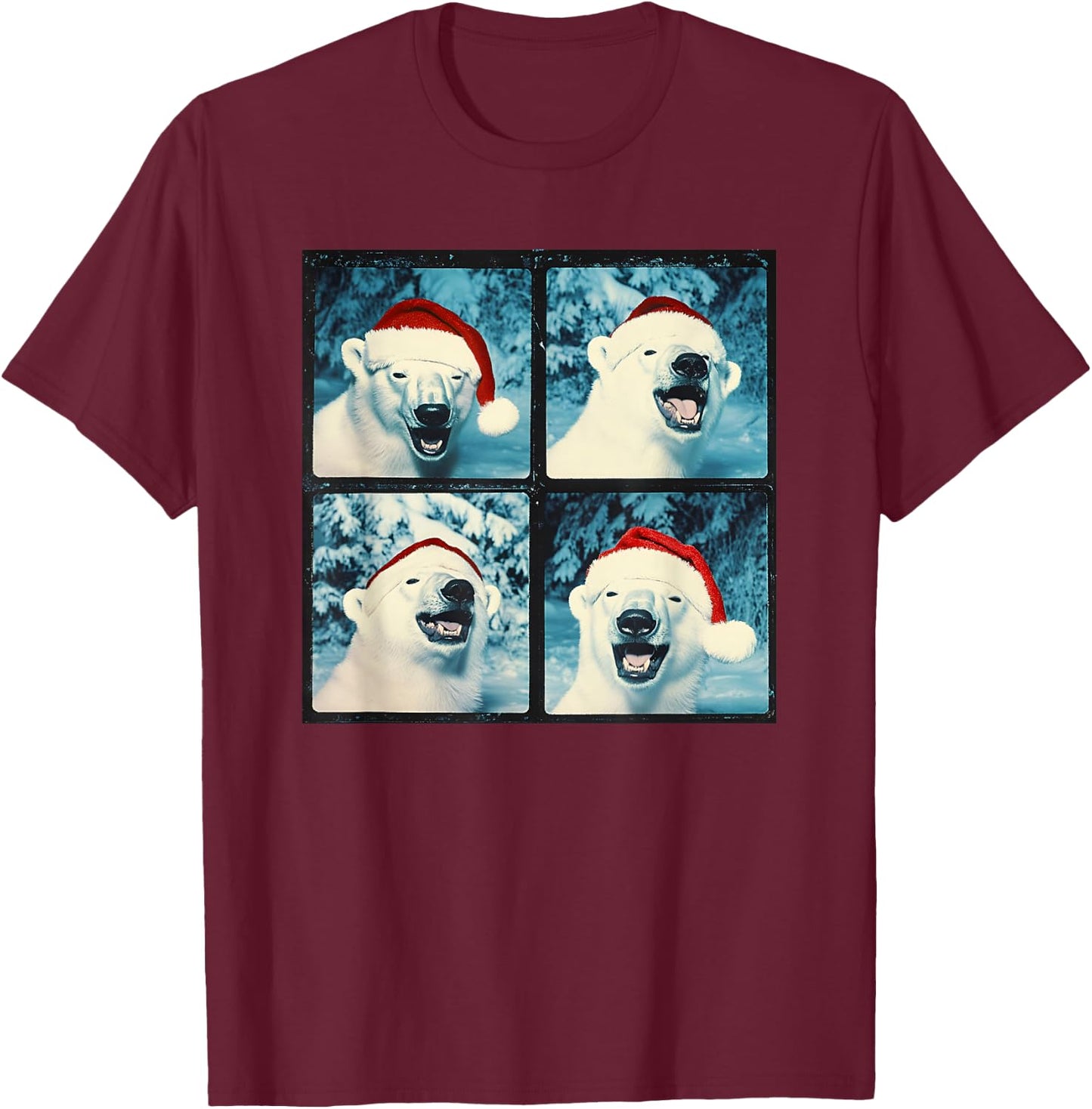 Santa Polar Bear Animal Photography Christmas Polar Bear T-Shirt - T-Shirt | Maroon