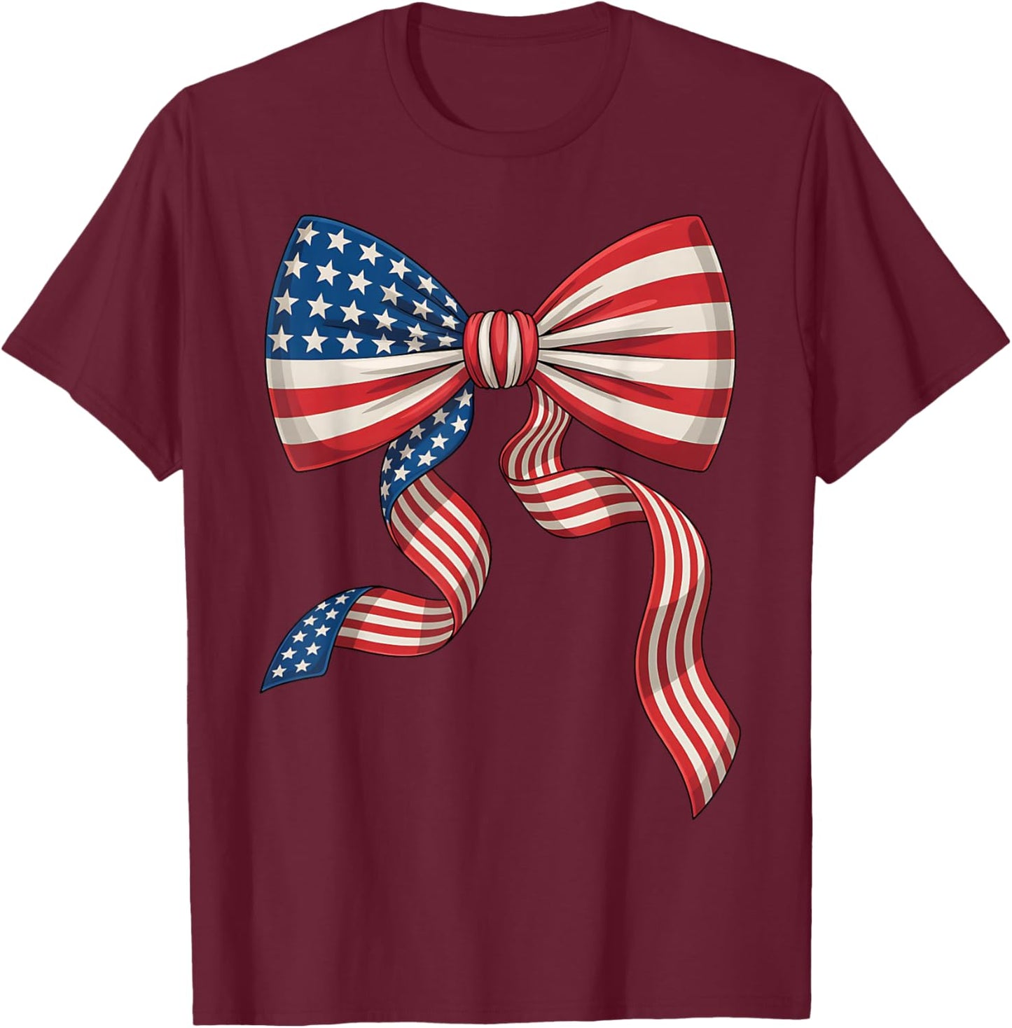 Patriotic Bow Tie American Flag Girls 4th of July T-Shirt - T-Shirt | Maroon