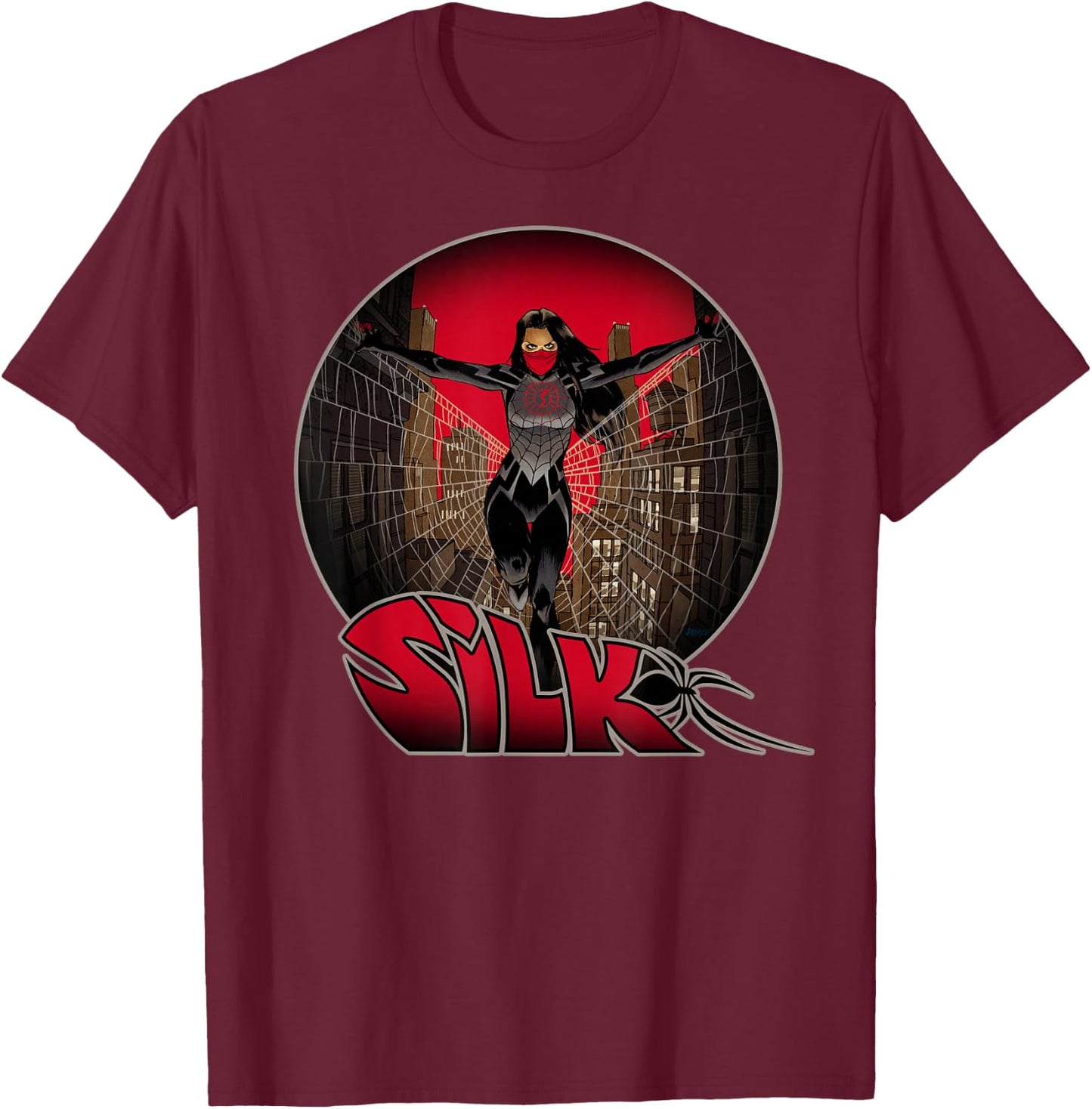 Marvel Silk The Ultimate City Skyline Profile Badge T-Shirt - T-Shirt | Maroon