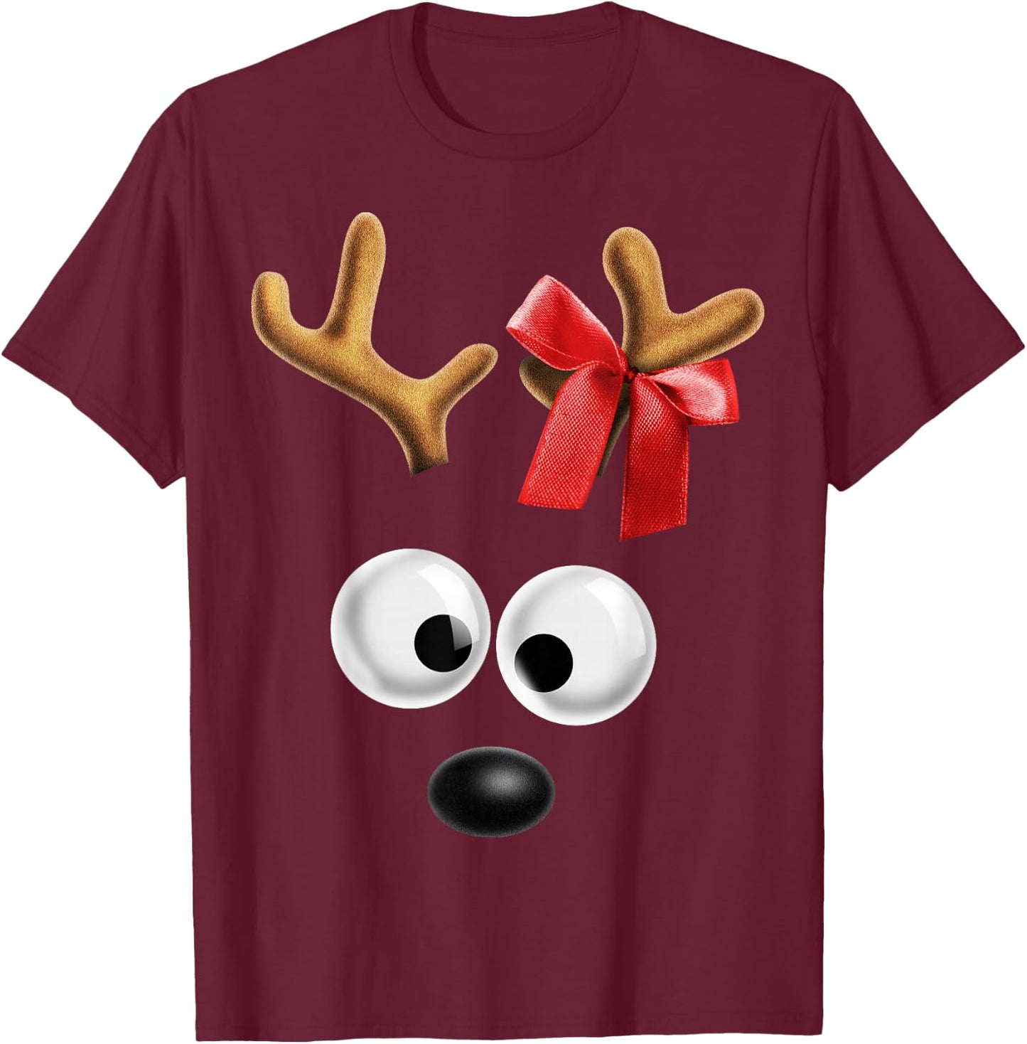 Matching Family Christmas Reindeer Face Shirt for Girls T-Shirt - T-Shirt | Maroon