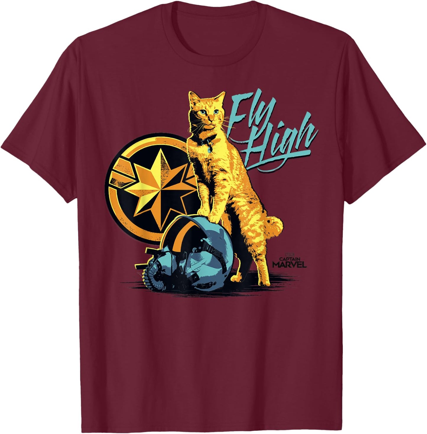 Captain Marvel Symbol Goose Fly High Graphic T-Shirt - T-Shirt | Maroon