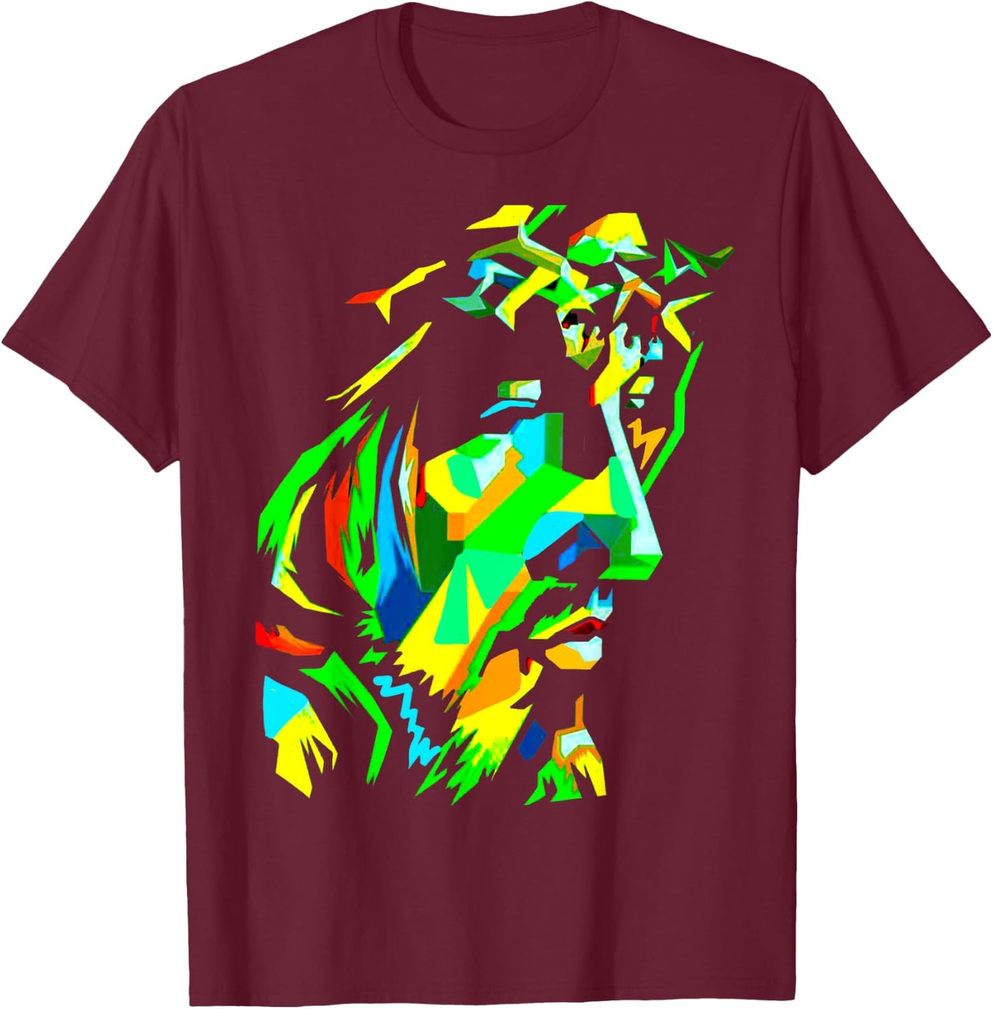 Jesucristo Pop Art Jesus Christ Face, Catholic Icon Painting T-Shirt - T-Shirt | Maroon