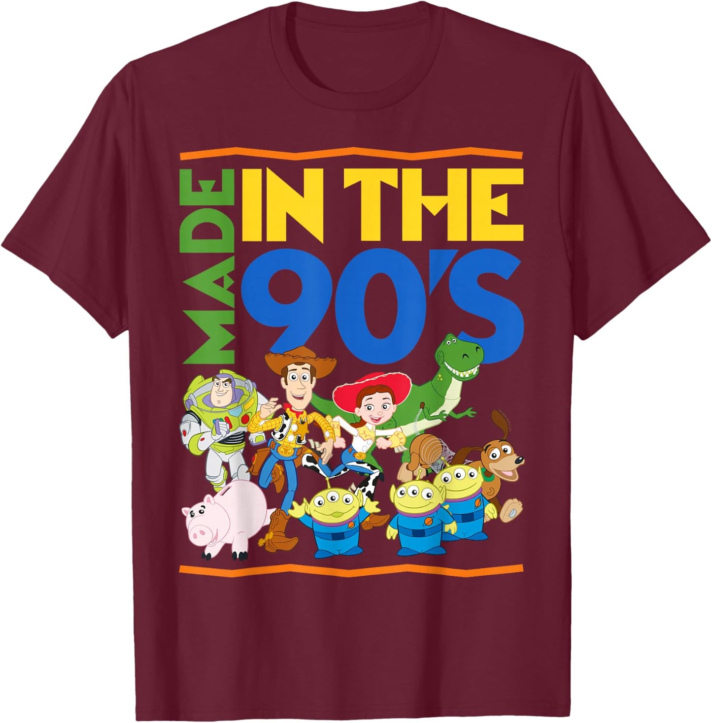 Disney Pixar Toy Story Made in the 90's Retro Group Shot T-Shirt - T-Shirt | Maroon