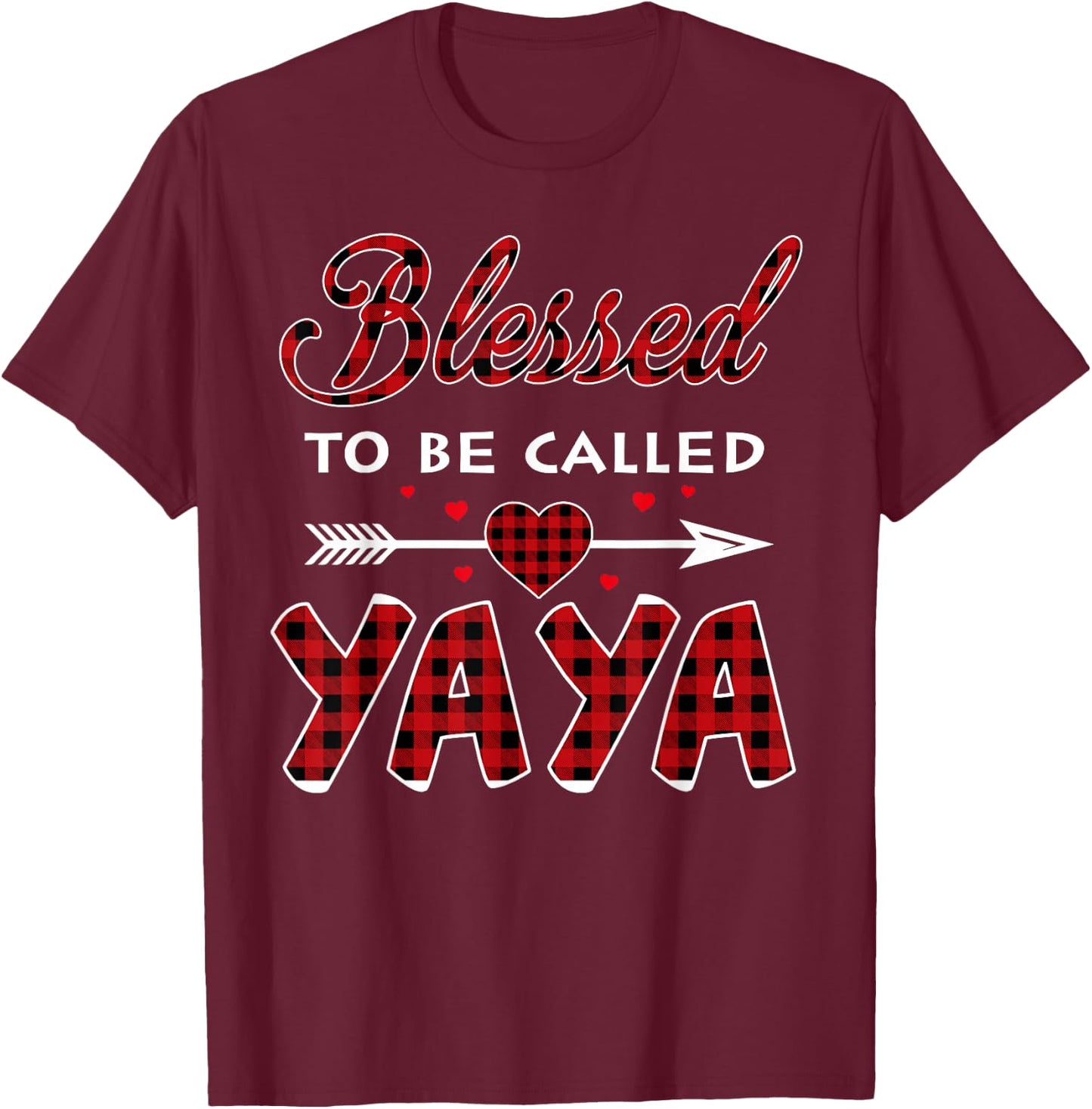 Blessed To Be Called Yaya -Buffalo Plaid Grandma Christmas T-Shirt - T-Shirt | Maroon