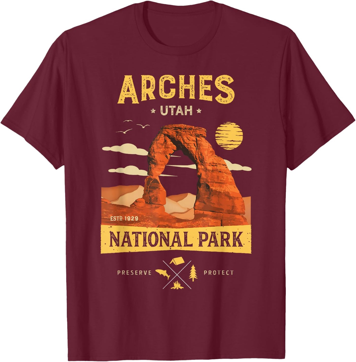 Arches National Park T Shirt Delicate Arch Vintage Utah Gift T-Shirt - T-Shirt | Maroon