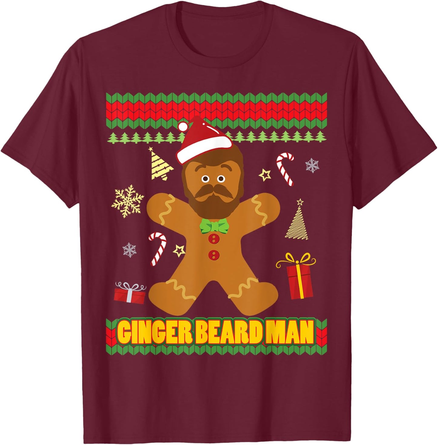 Ugly Ginger Beard Man Holiday Gingerbread Christmas T-Shirt - T-Shirt | Maroon