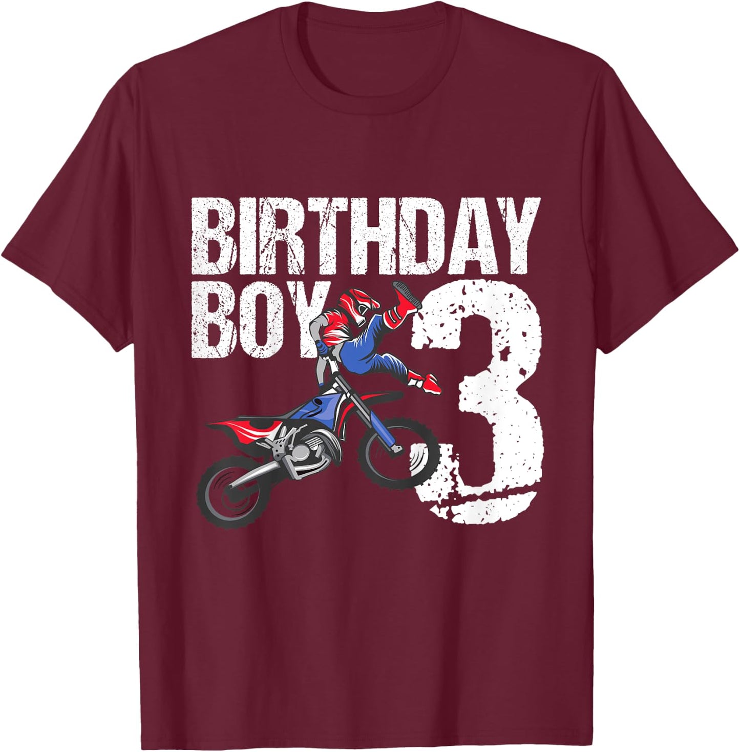 3 Year Old Dirt Bike Birthday Party Motocross MX 3rd Gift T-Shirt - T-Shirt | Maroon