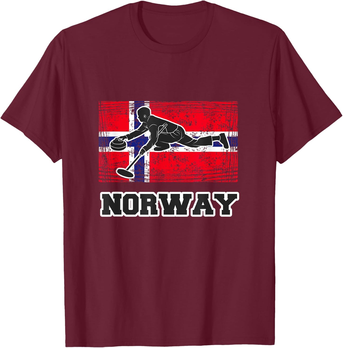 Norway Flag Curling T Shirt T-Shirt - T-Shirt | Maroon