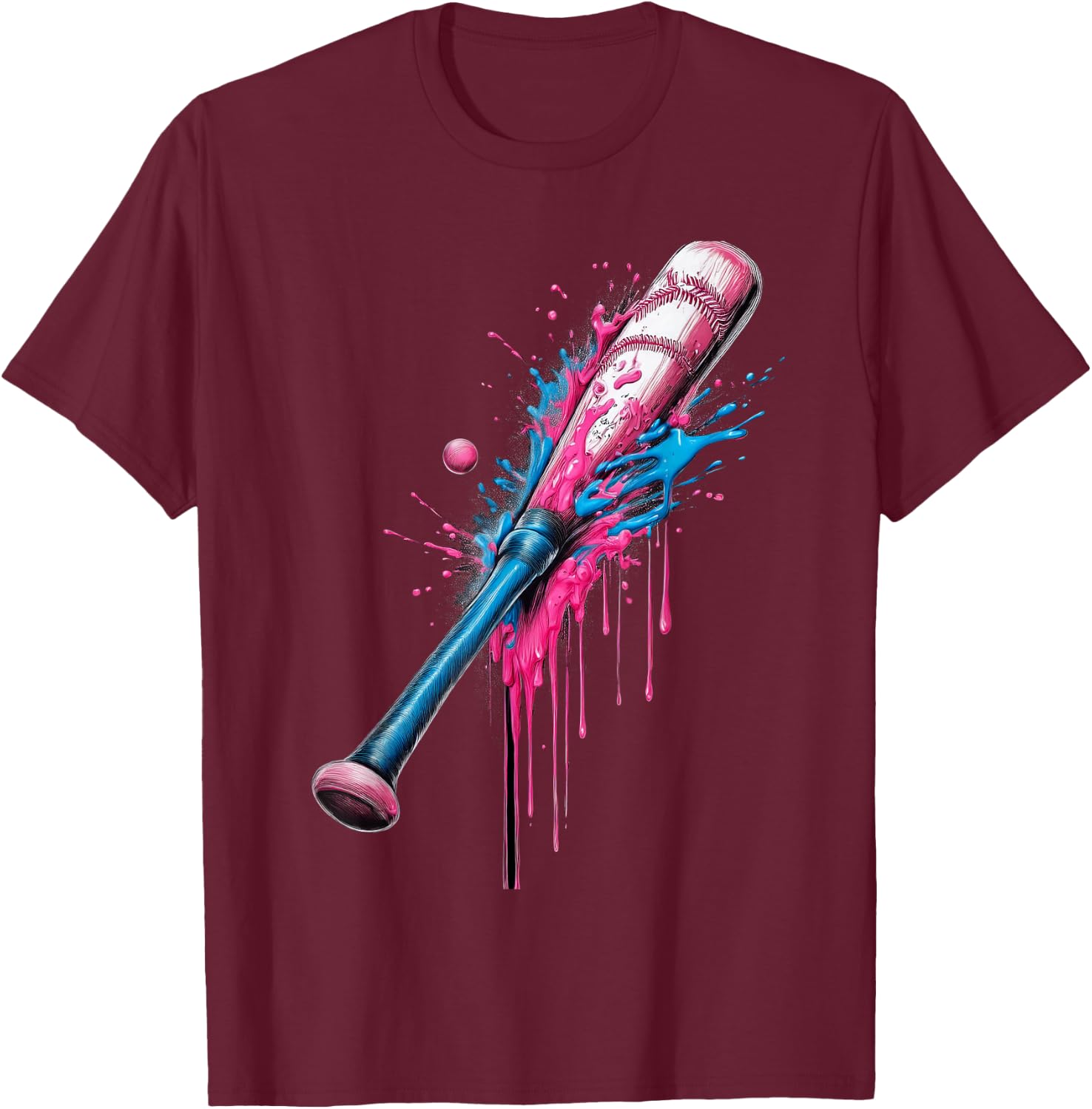 Baseball Bat Dripping Boys Baseball, Baseball Drip For Boys T-Shirt - T-Shirt | Maroon