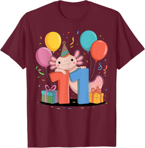 Axolotl 11th birthday boy girl 11 years old eleventh Axolotl T-Shirt - T-Shirt | Maroon