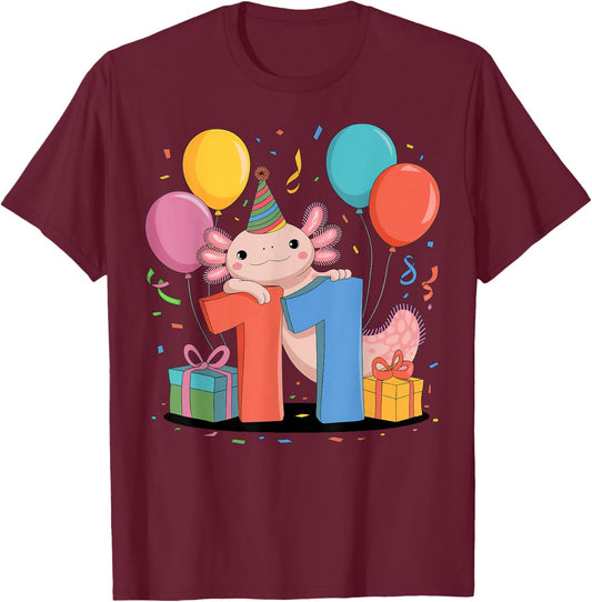 Axolotl 11th birthday boy girl 11 years old eleventh Axolotl T-Shirt - T-Shirt | Maroon