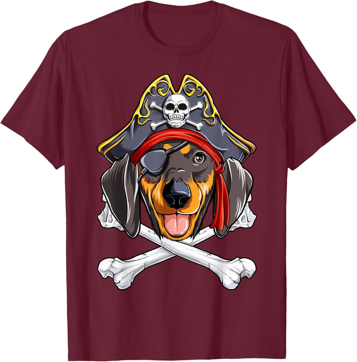 Dachshund Pirate T shirt Jolly Roger Flag Skull Crossbones T-Shirt - T-Shirt | Maroon