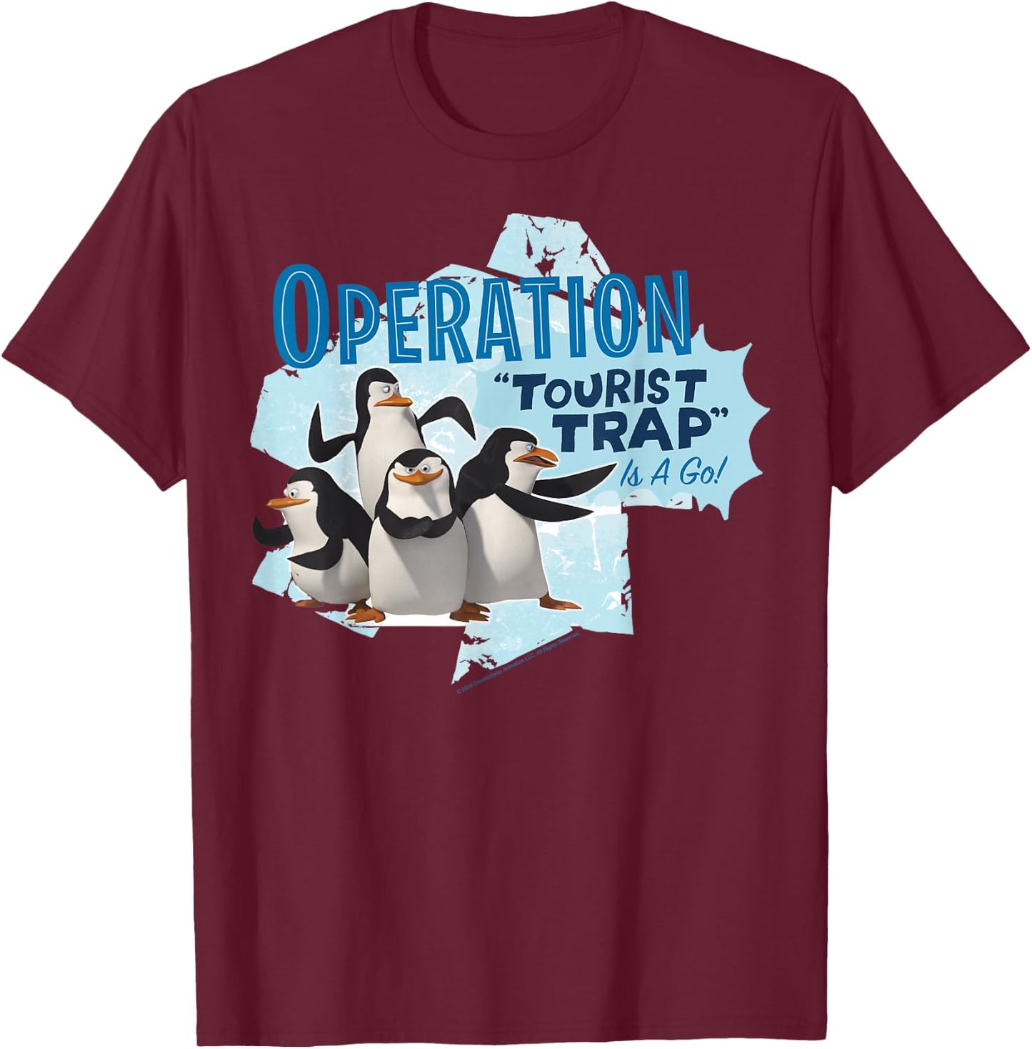 Madagascar Penguin Operation Tourist Trap Text Poster T-Shirt - T-Shirt | Maroon
