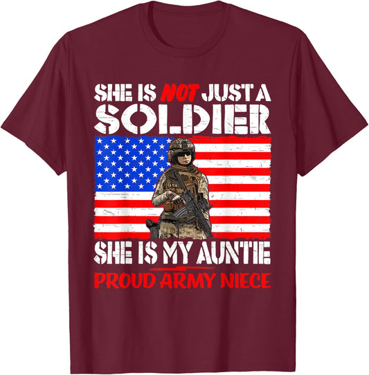 My Auntie Is A Soldier Hero Proud Army Niece Military Family T-Shirt - T-Shirt | Maroon