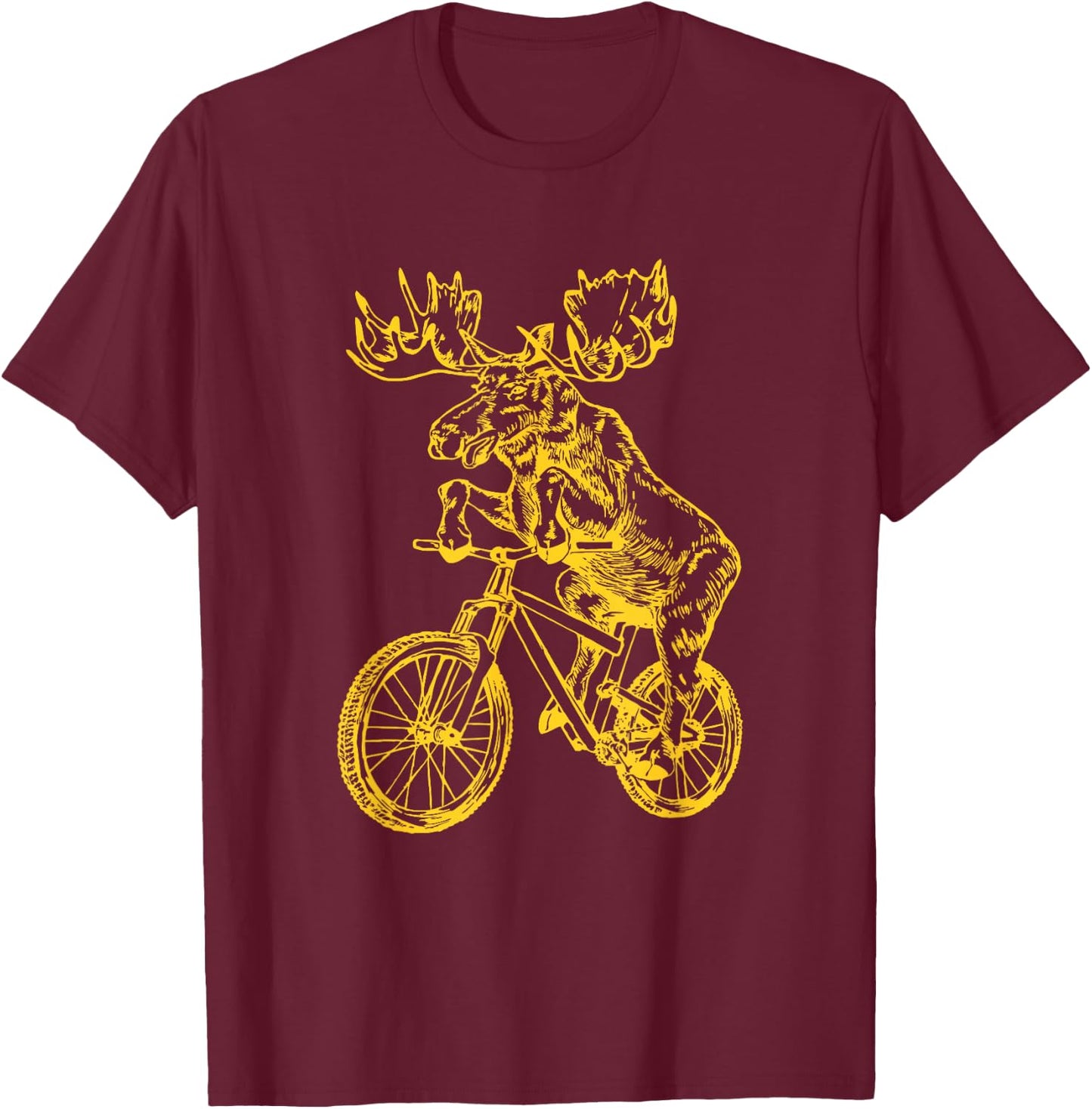 Moose Cycling Bicycle Cool Cyclist Funny Animal Riding Bike T-Shirt - T-Shirt | Maroon