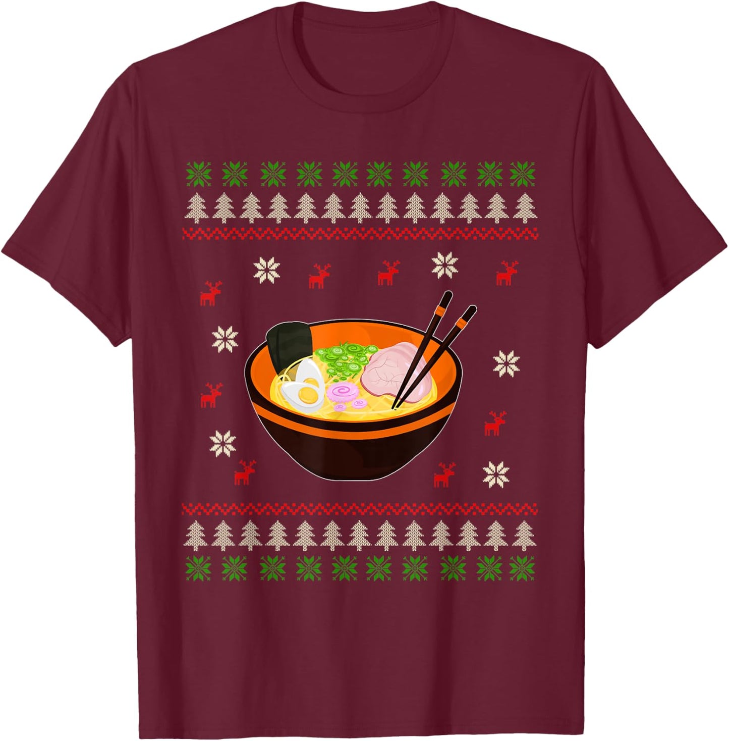 Ugly Christmas Ramen Noodle Anime Kawaii Japanese Ramen Bowl T-Shirt - T-Shirt | Maroon