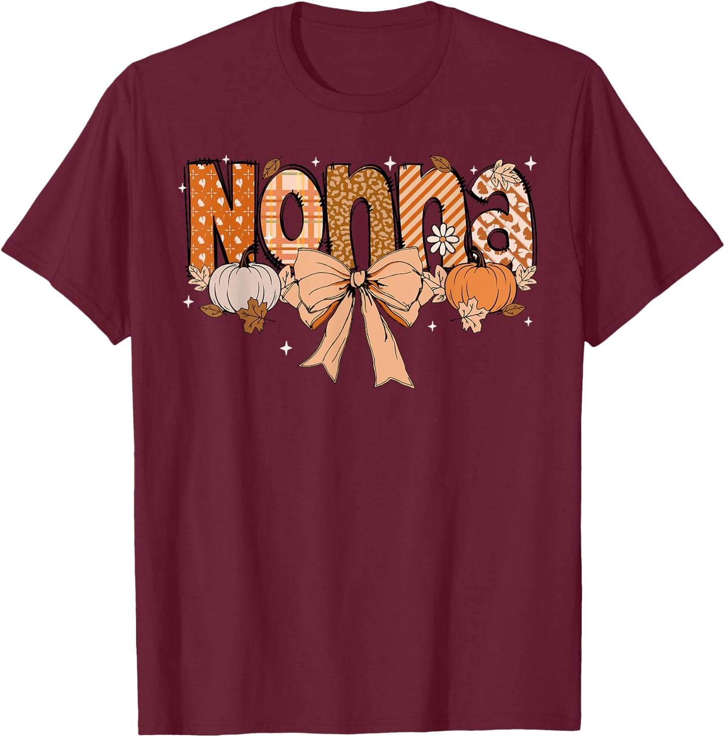 Nonna Pumpkin Fall Coquette Bow Thanksgiving Mom Women T-Shirt - T-Shirt | Maroon