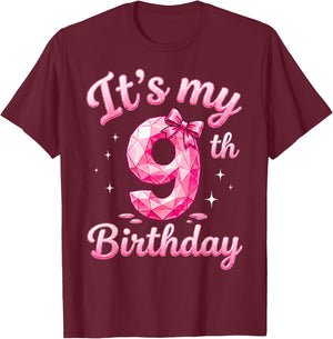 9th Birthday Girls Nine Years Old Design It's My 9 Bday T-Shirt - T-Shirt | Maroon