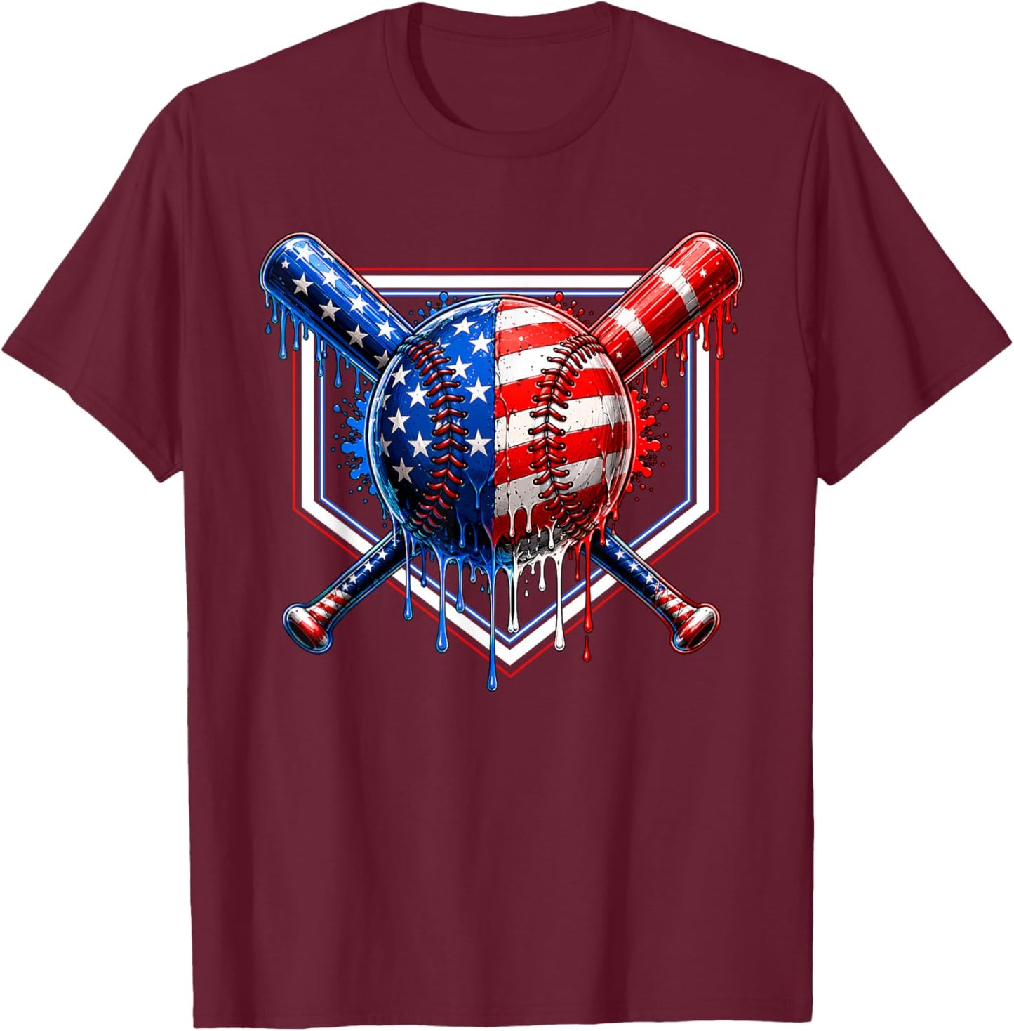 4th of July Baseball Drip Patriotic American Boys Kids Youth T-Shirt - T-Shirt | Maroon