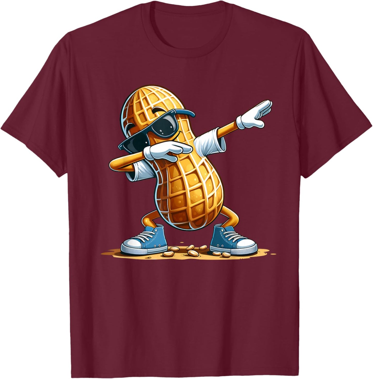 Funny Cool Dabbing Peanut Cartoon Character Dab Dance Nut T-Shirt - T-Shirt | Maroon