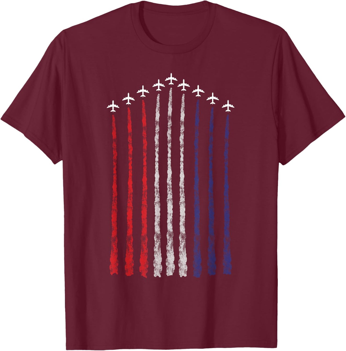 American Flag USA Fighter Jet Con Trail Small T-Shirt - T-Shirt | Maroon