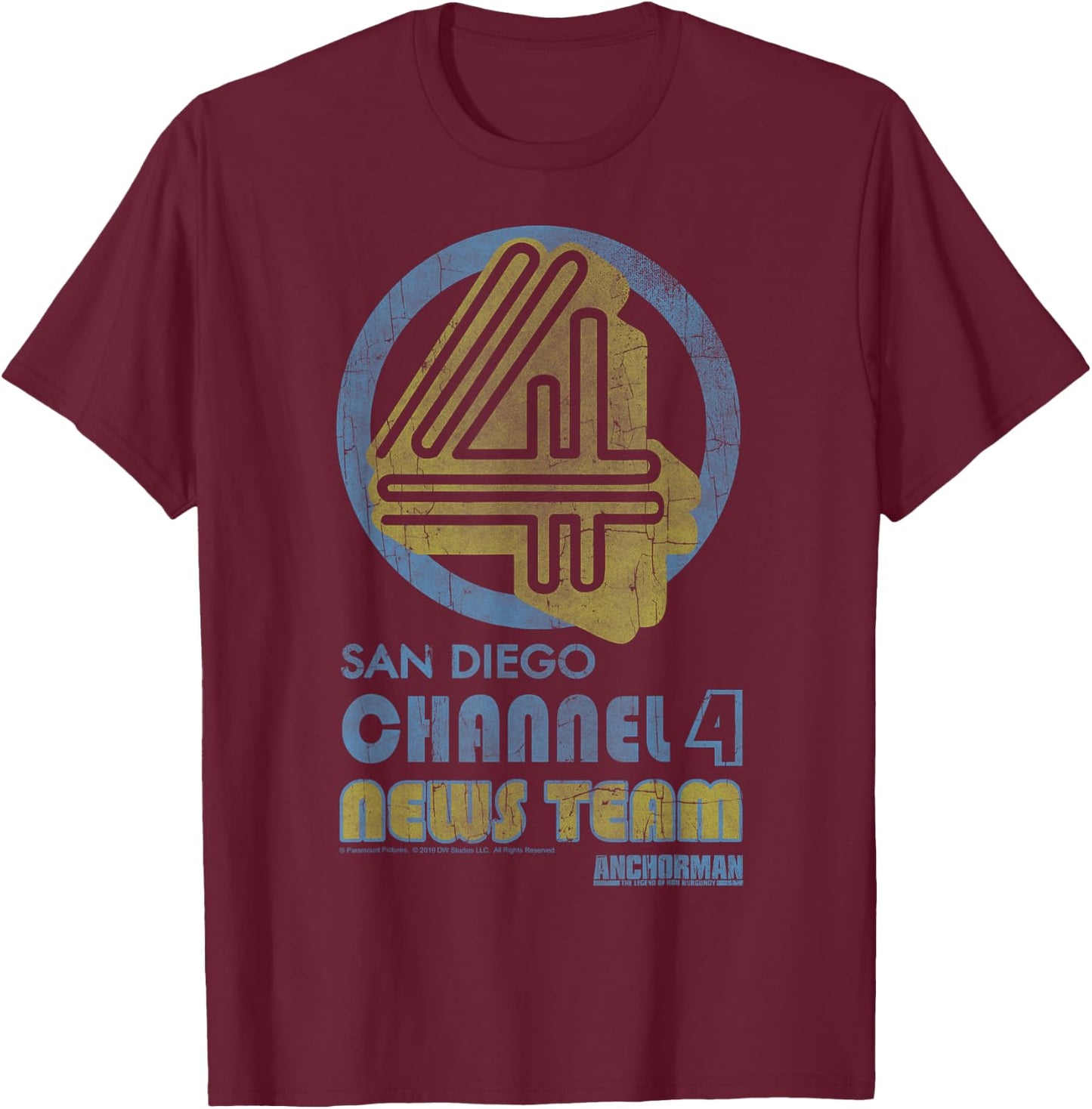 Anchorman San Diego Channel 4 News Team Logo T-Shirt - T-Shirt | Maroon