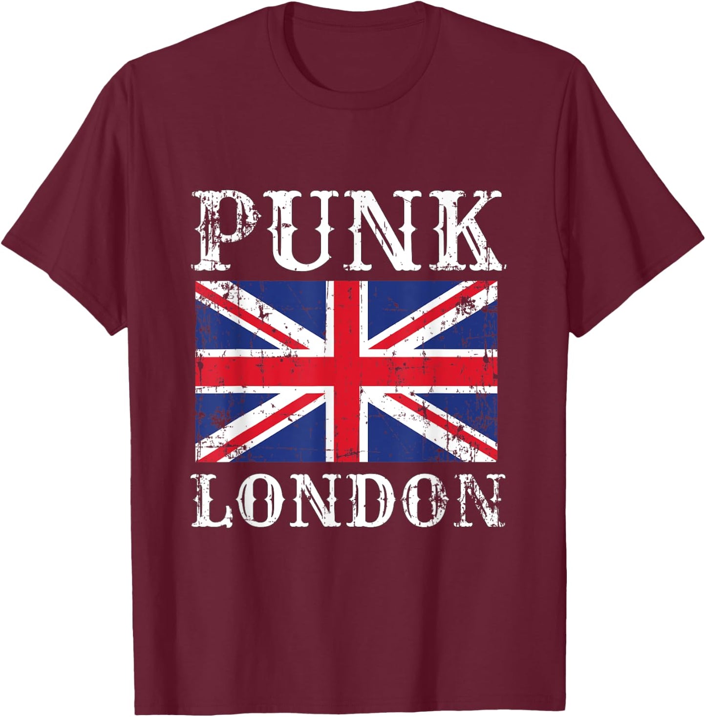 Punk London Retro Rock Rocker Vintage UK Flag T-Shirt - T-Shirt | Maroon