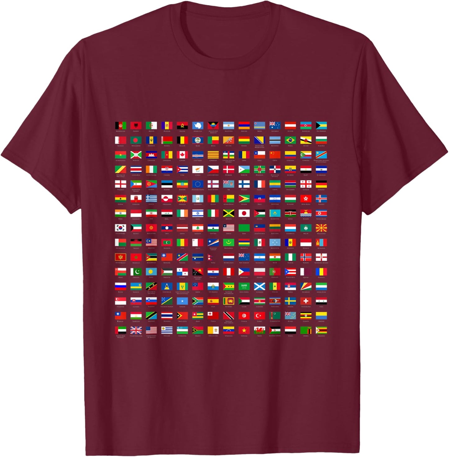 World Flags,Short Sleeve Cool Travel 210 Flag International T-Shirt - T-Shirt | Maroon
