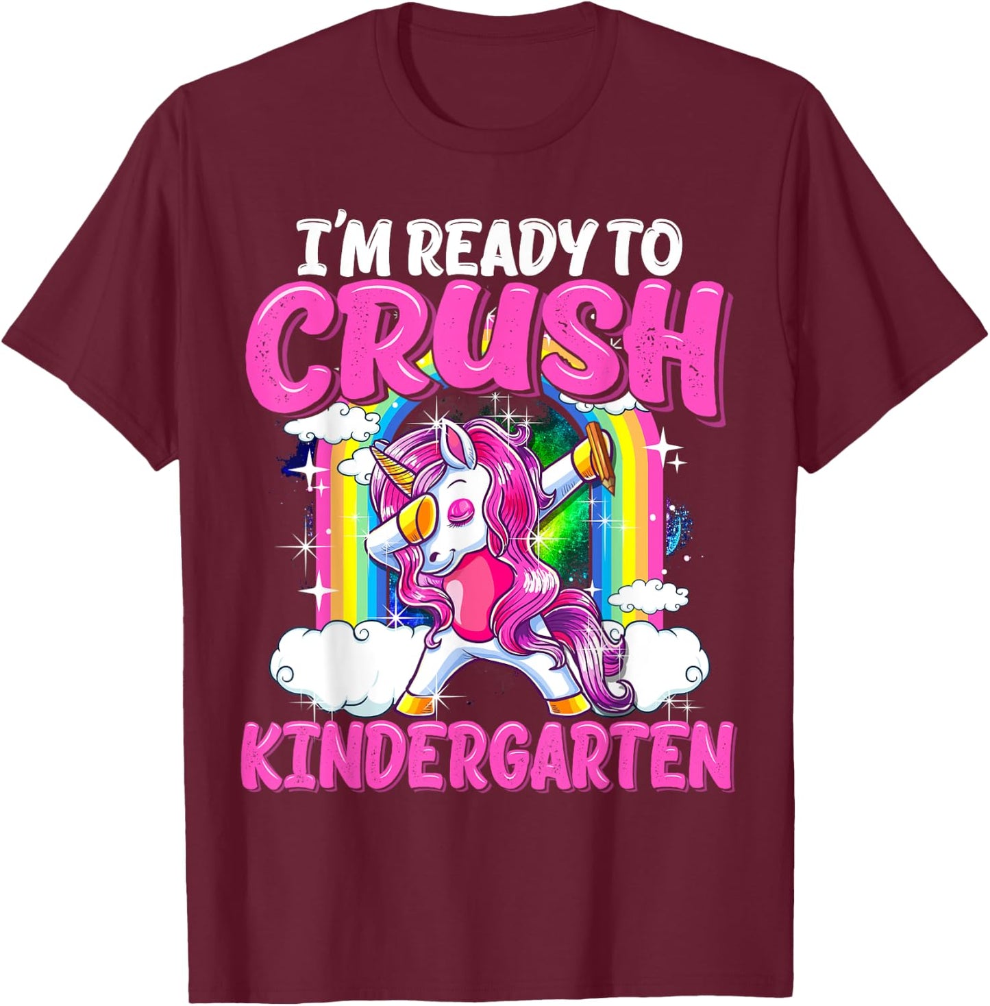Kindergarten Dabbing Unicorn Back To School Girls Gift T-Shirt - T-Shirt | Maroon