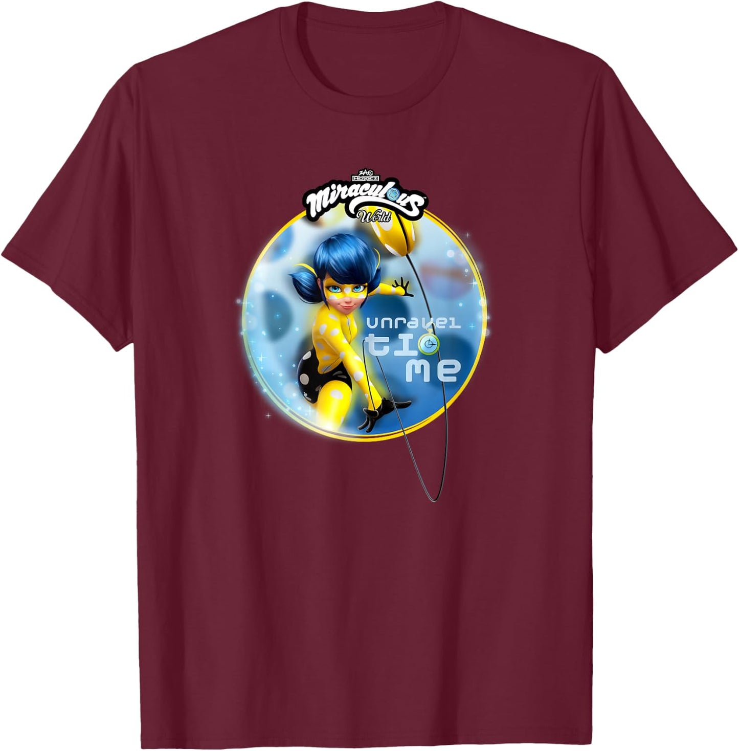 Miraculous Ladybug London Chronobug Unravel Time T-Shirt - T-Shirt | Maroon