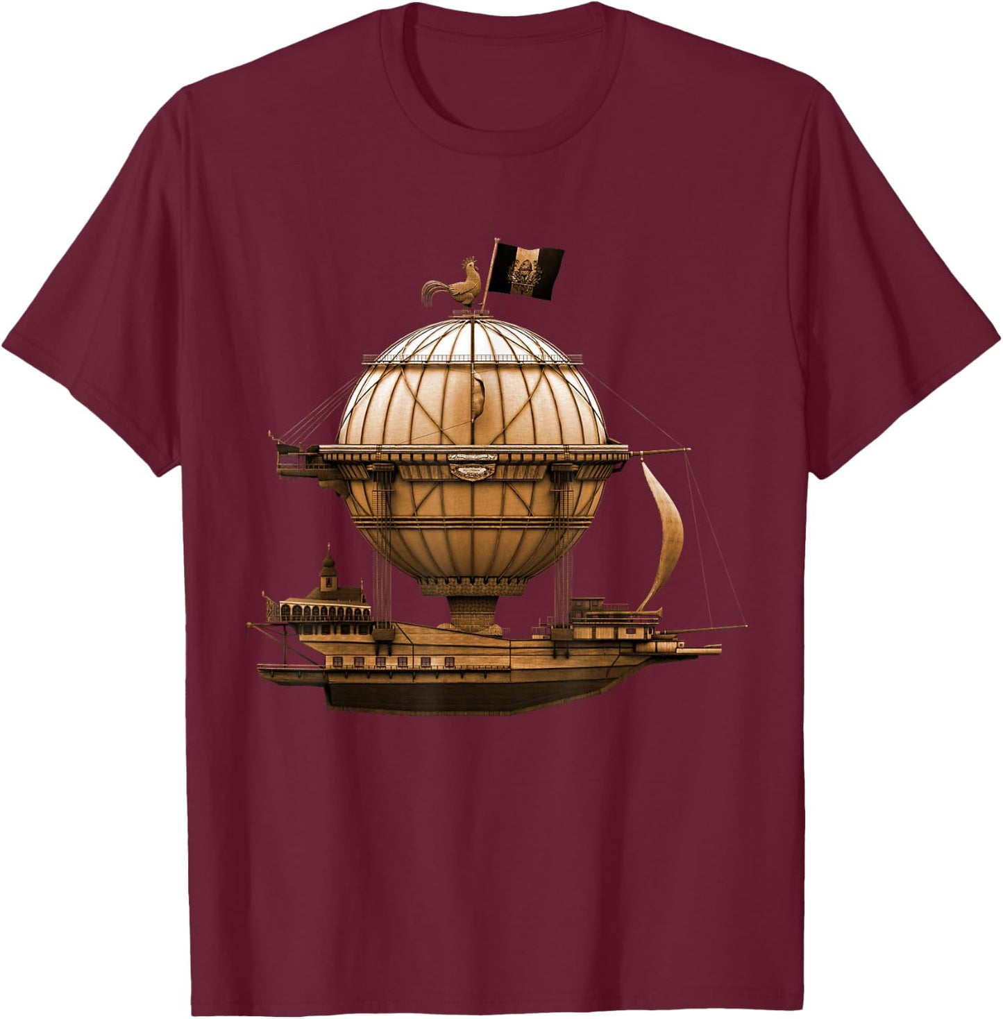 Steampunk Vintage Hot Air Balloon Airship Retro Steampunk T-Shirt - T-Shirt | Maroon