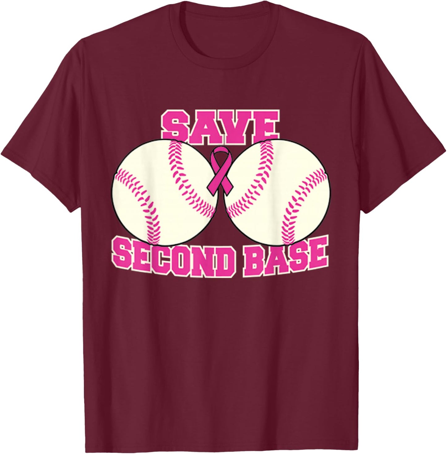 Save The Second Base Breast Cancer Survivor T-Shirt - T-Shirt | Maroon