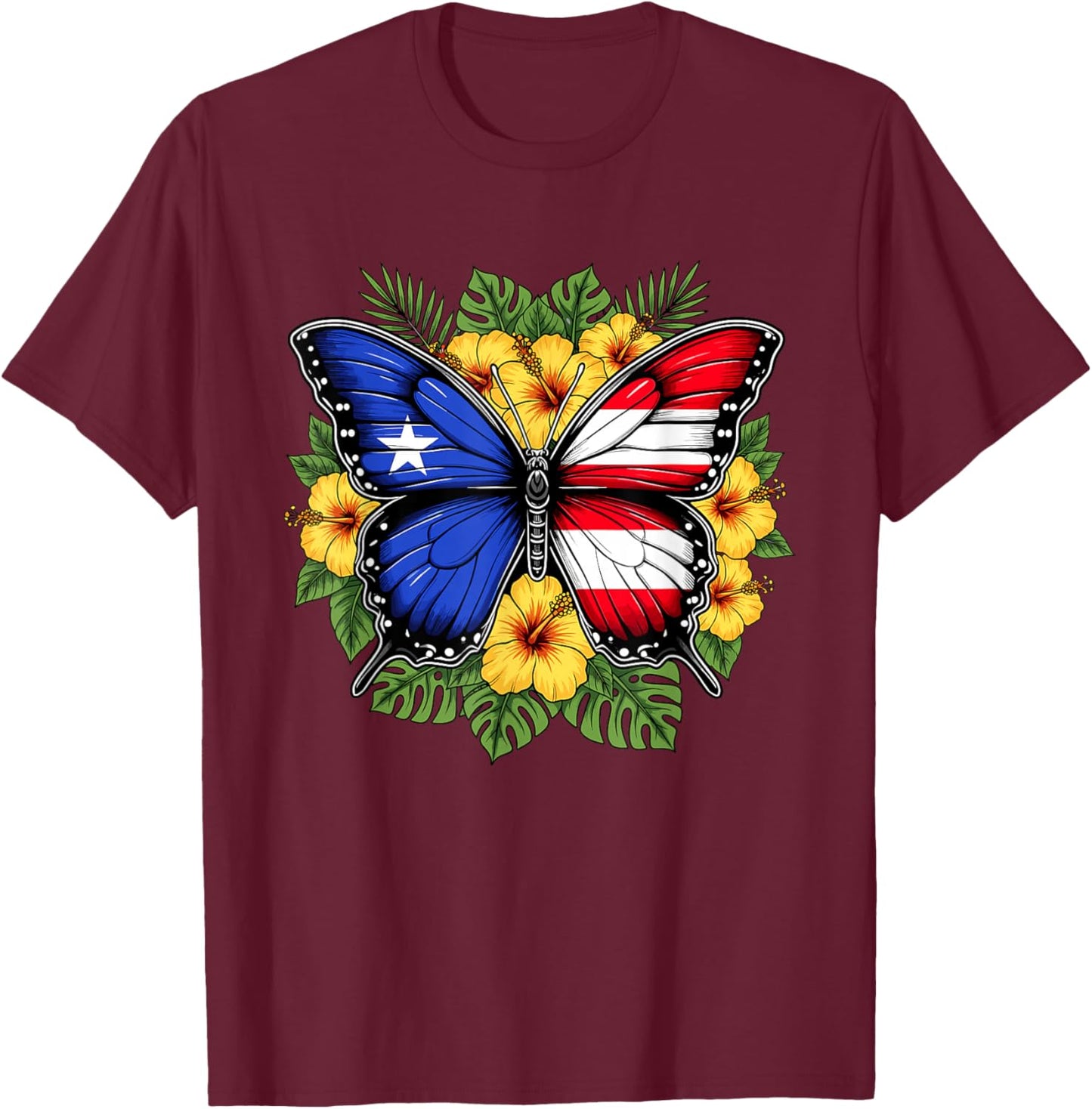 Puerto Rican Flag Butterfly Puerto Rico Hispanic Heritage T-Shirt - T-Shirt | Maroon