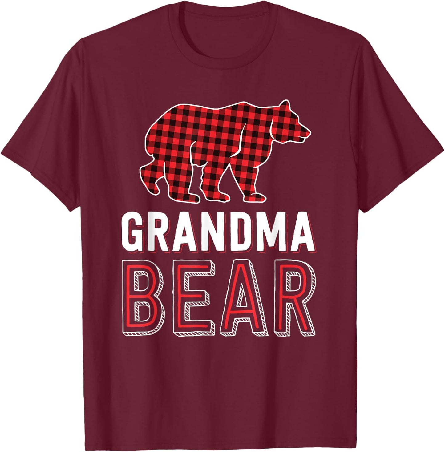 Grandma Bear Red Buffalo Plaid Matching Family Christmas T-Shirt - T-Shirt | Maroon