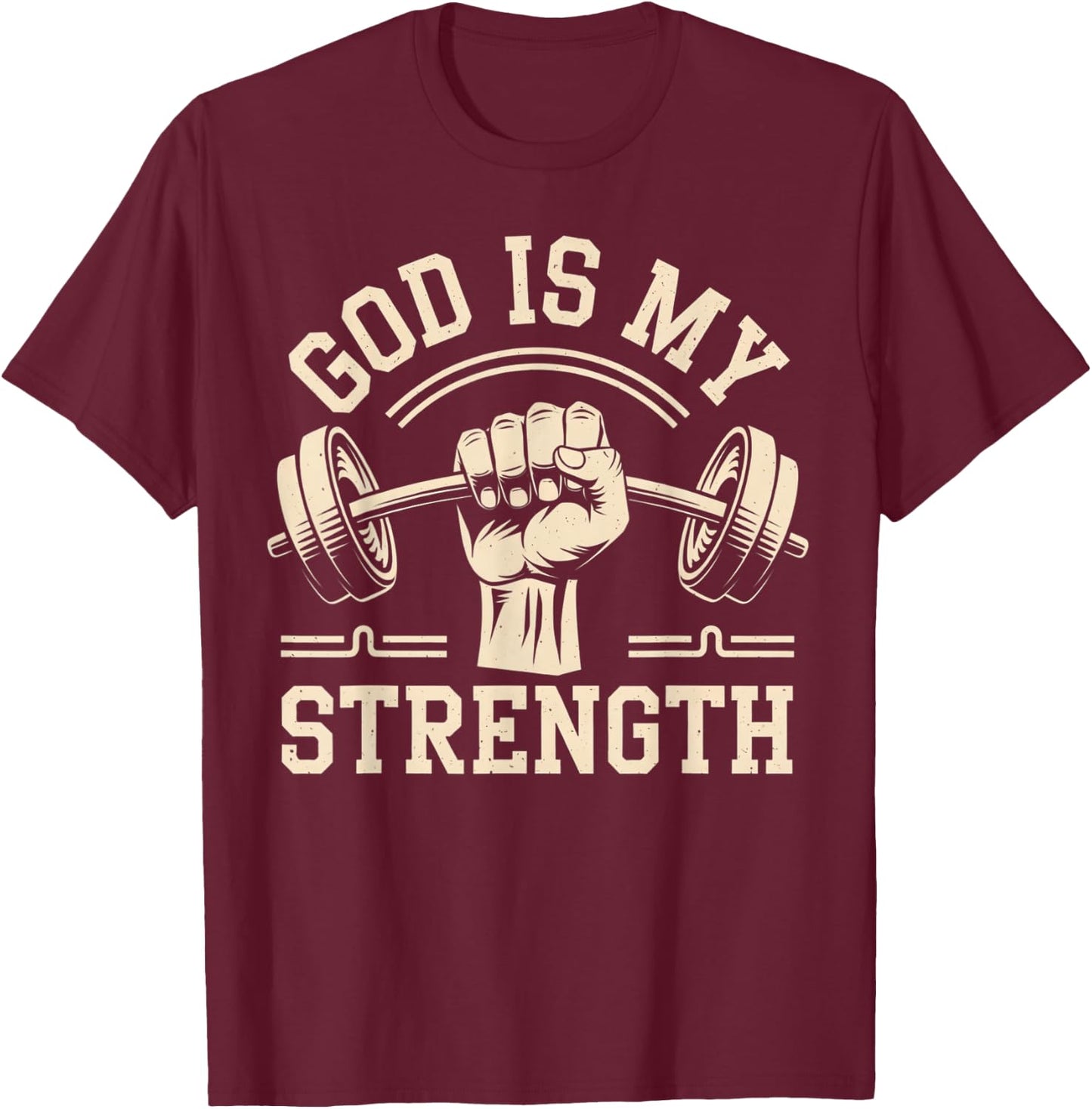 Gym God Is My Strength Workout Fitness Women Men T-Shirt - T-Shirt | Maroon