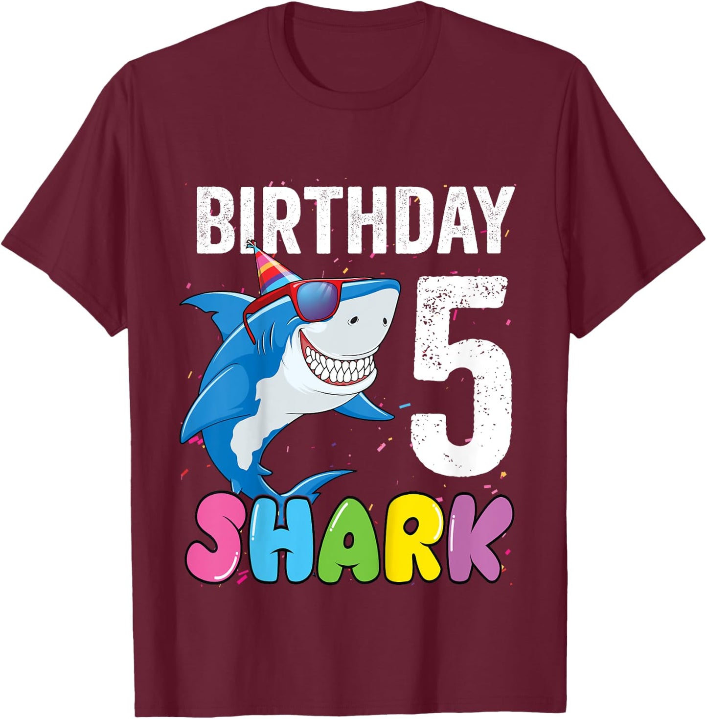 5th Birthday Shark Shirt JawSome Fifth Year Old Kids T-Shirt - T-Shirt | Maroon