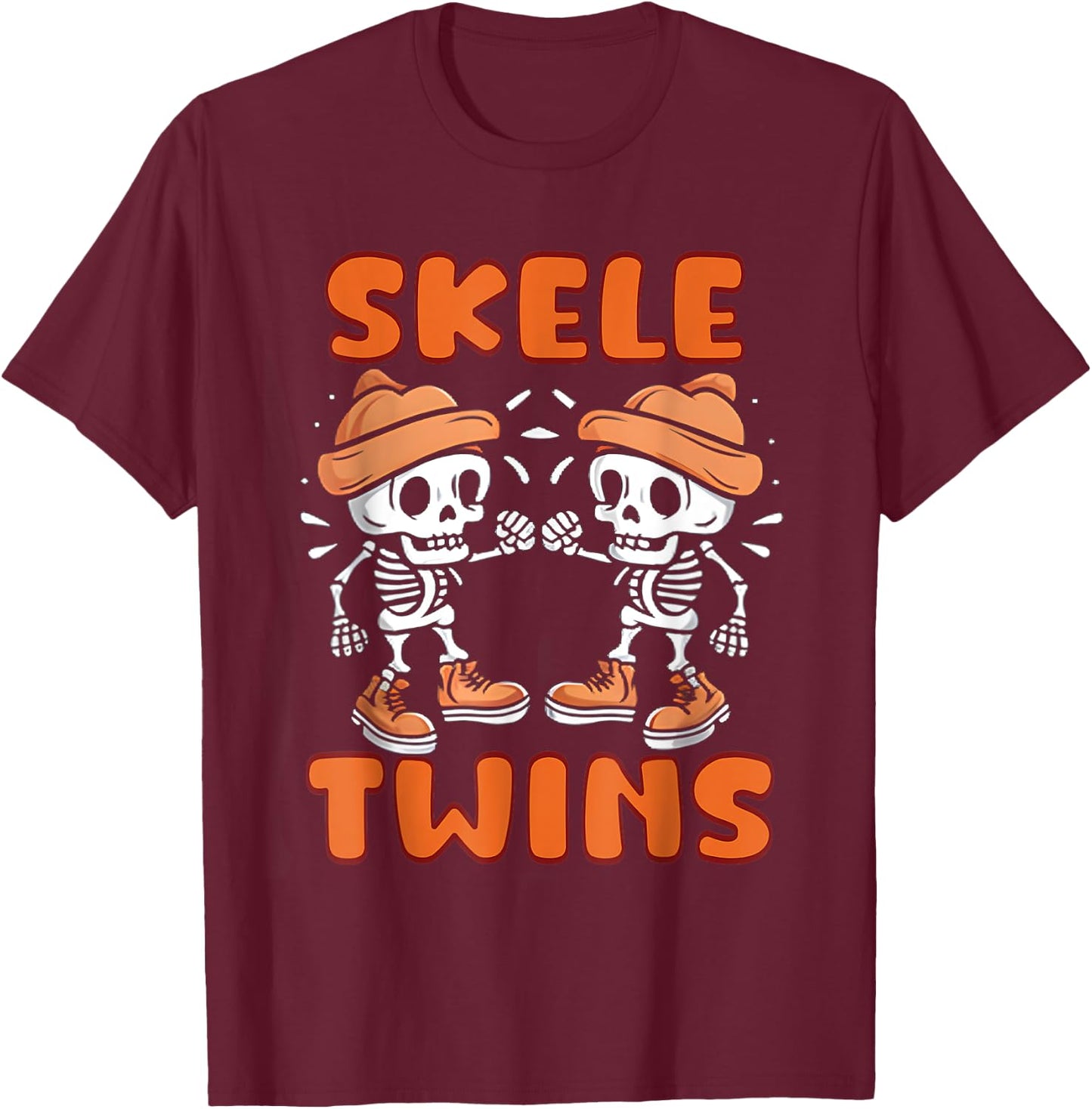Twin Boys Twinning Halloween Best Friend Matching Skeleton T-Shirt - T-Shirt | Maroon