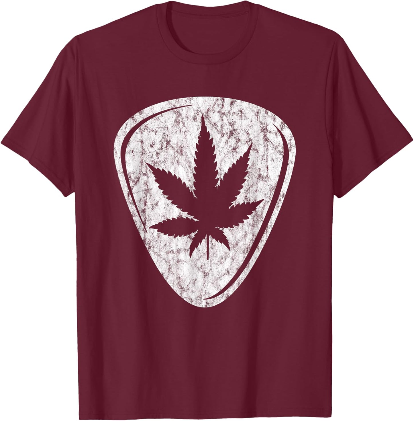 Weed Pot Leaf Guitar Plectrum Pick print Vintage product T-Shirt - T-Shirt | Maroon
