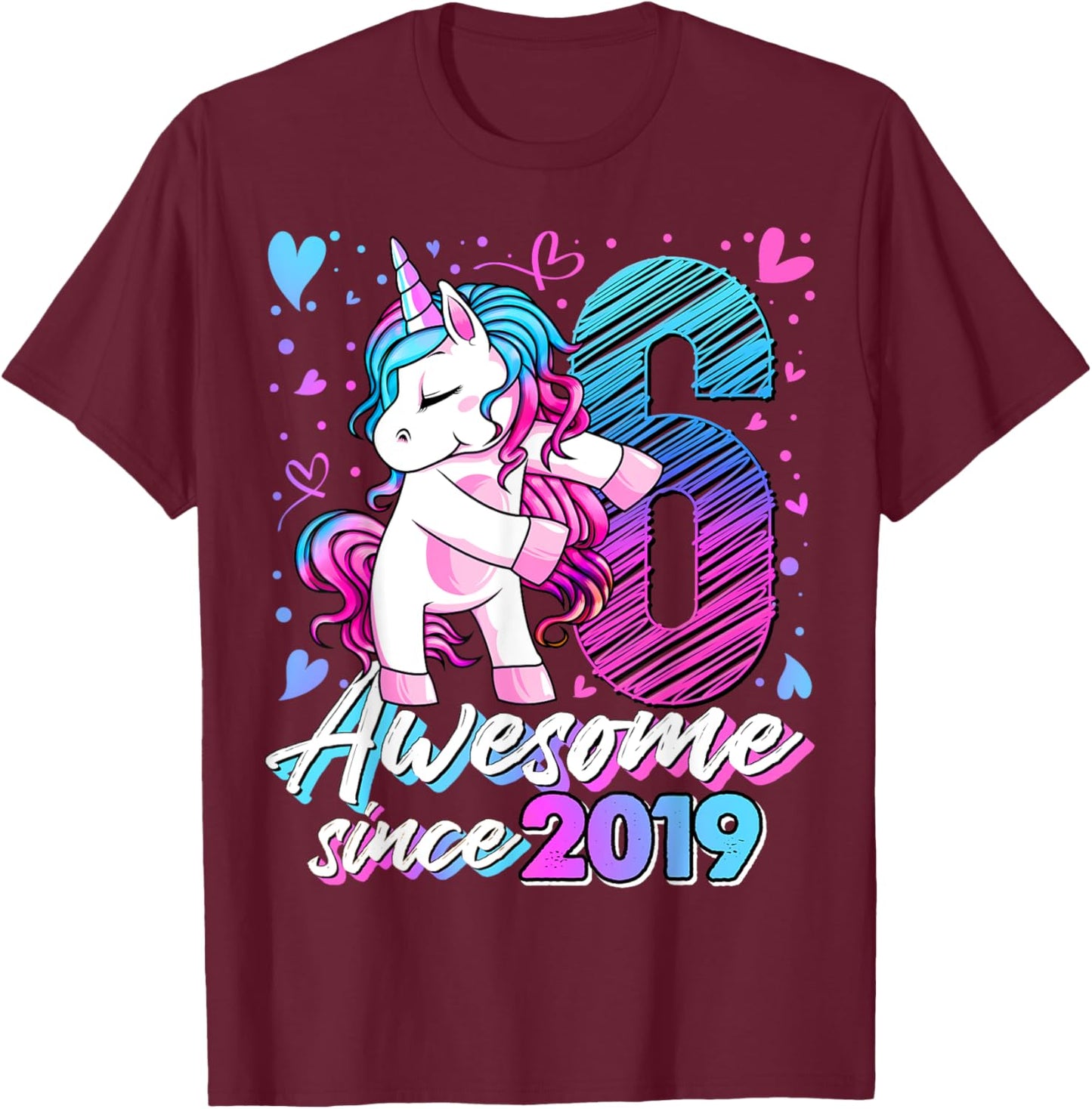 6 Year Old Unicorn Gifts For Girls 6th Birthday Girl Party T-Shirt - T-Shirt | Maroon