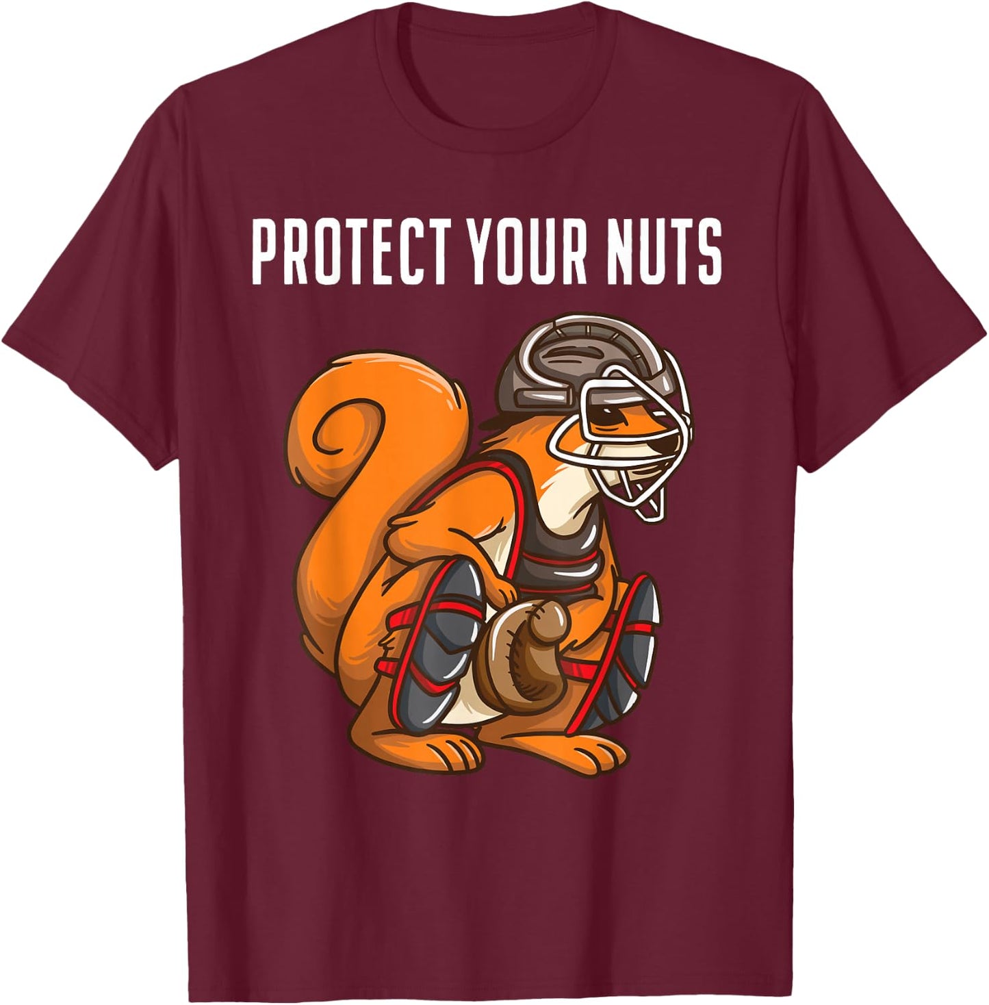 Funny Squirrel Lover Baseball Catcher Gift Boys Girls Animal T-Shirt - T-Shirt | Maroon